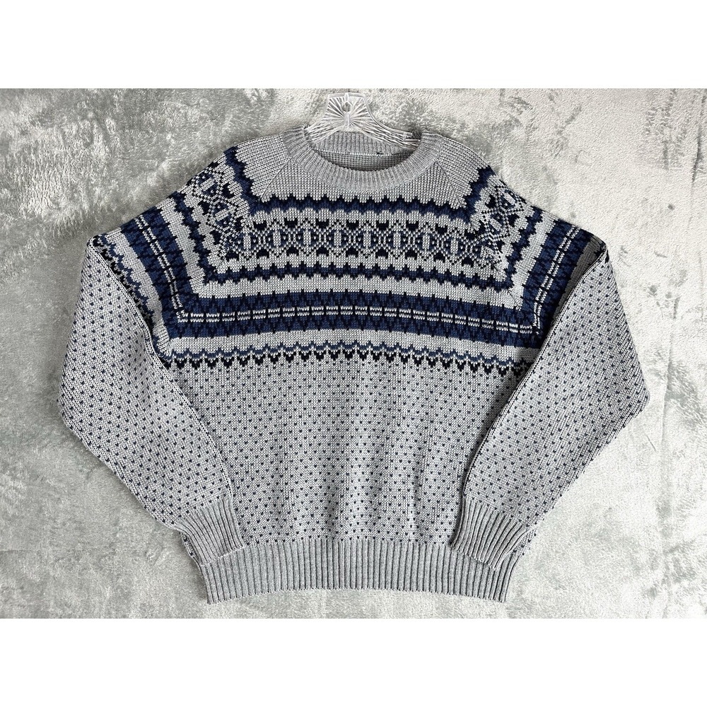 Vintage 80s 90s Crew Neck Grandpa Sweater Mens XL Gray Grunge Retro Academia - Picture 1 of 12